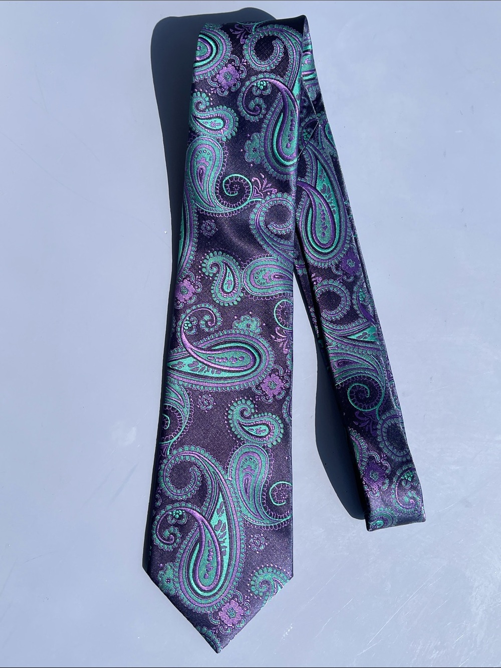 Hisdern: Men's Paisley Dress Tie in Teal and Purple